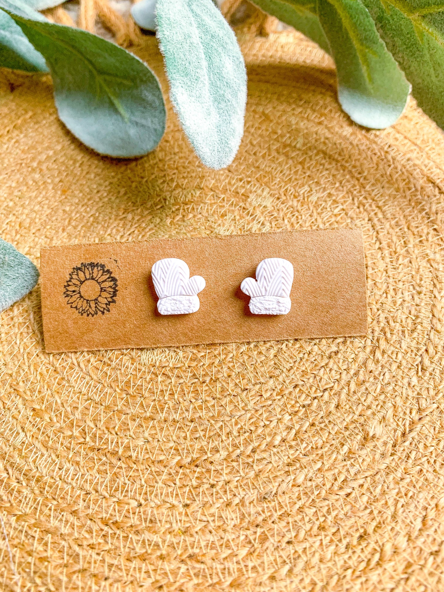 Cozy White Mitten Studs