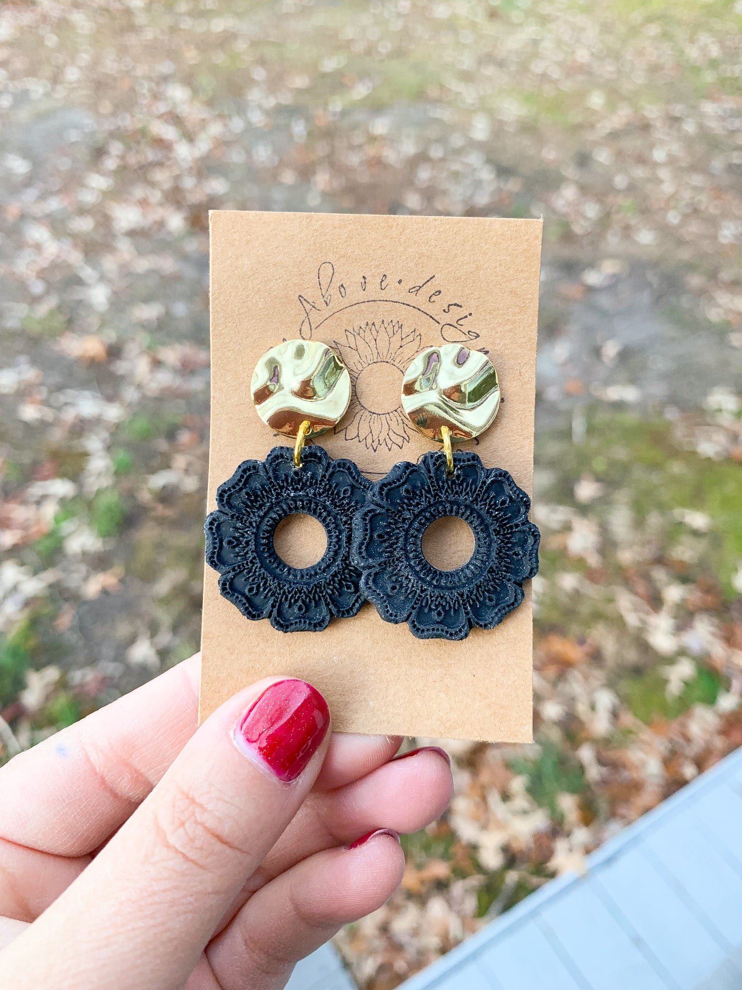 Black and Gold Mandala Dangles