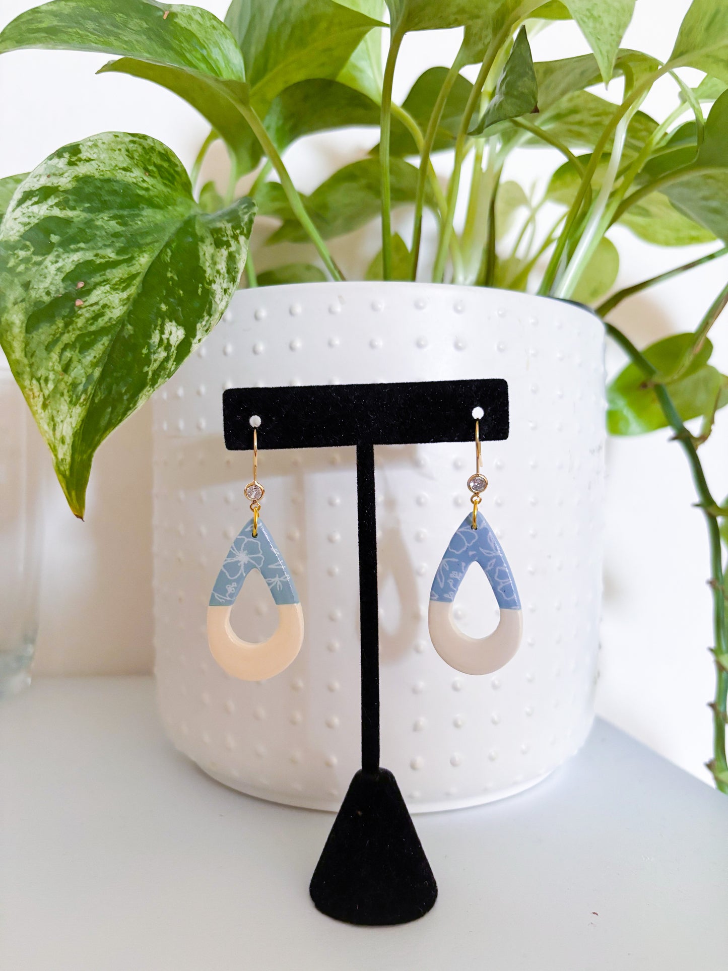Blue Floral Teardrop Dangles