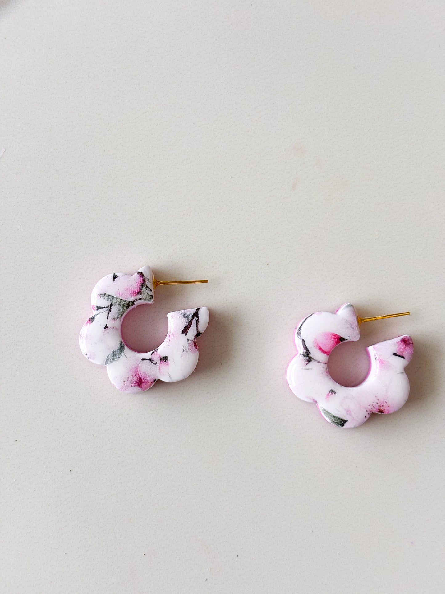 Reversible Pink Cherry Blossom Hoops