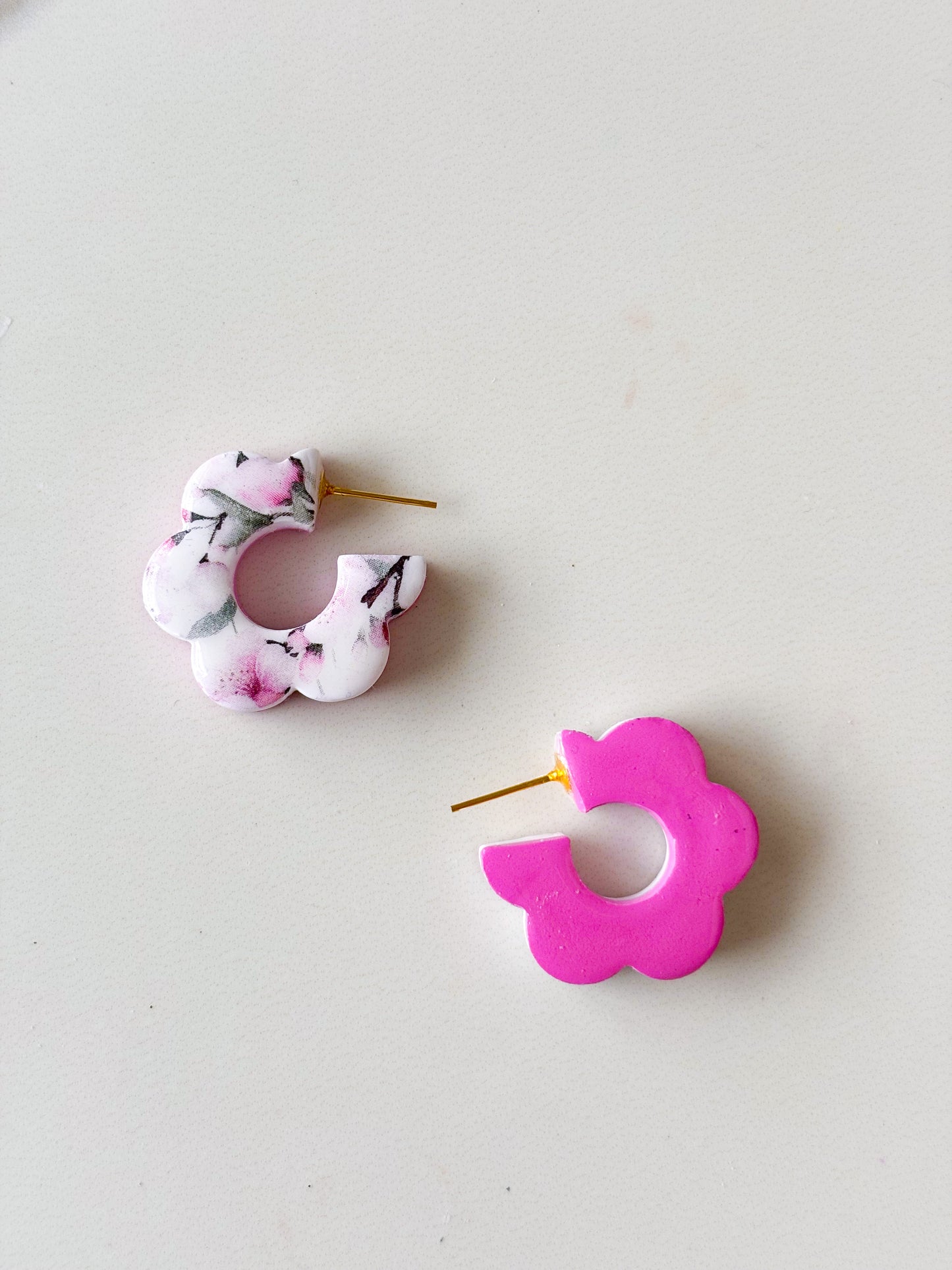 Reversible Pink Cherry Blossom Hoops