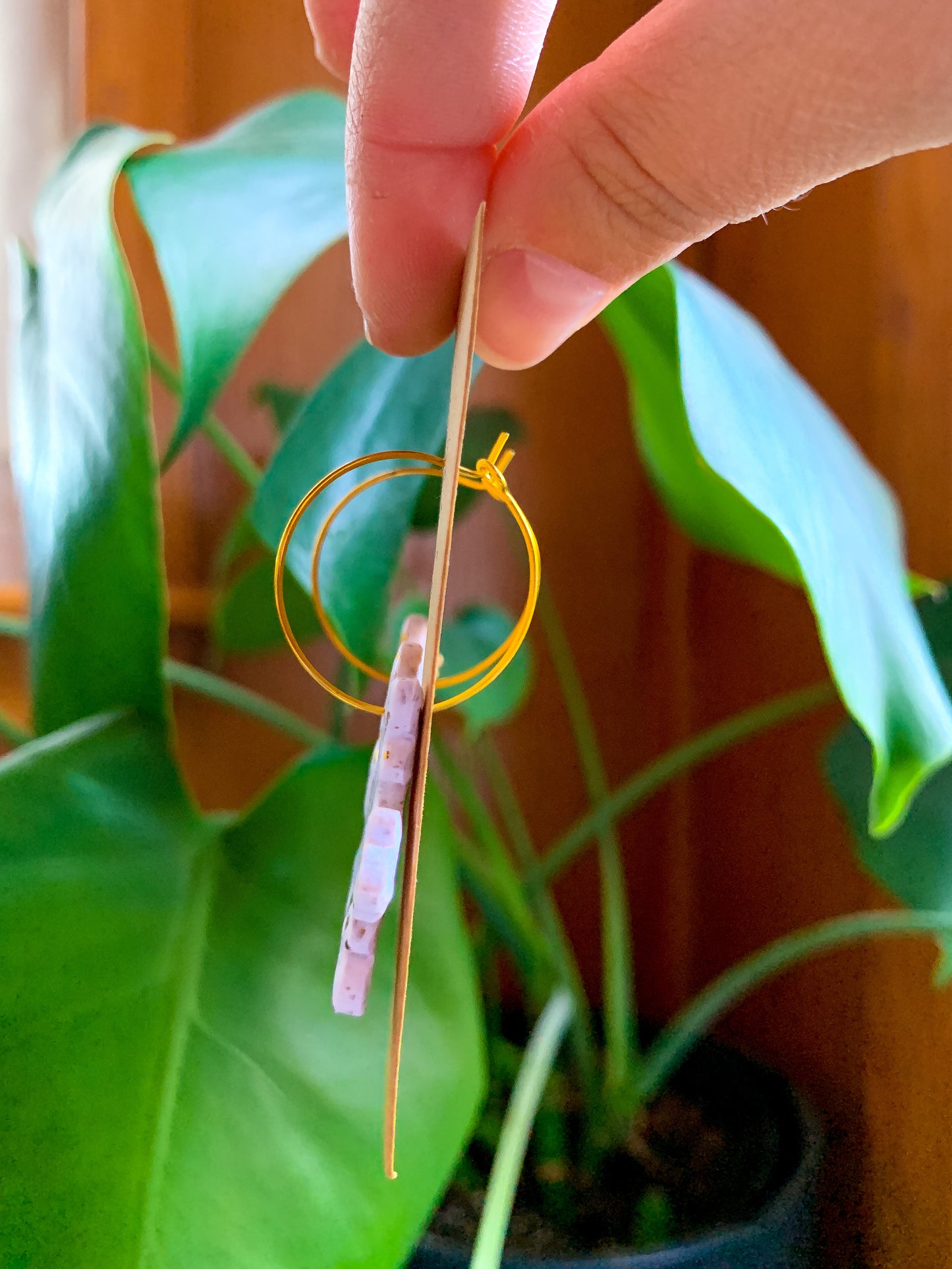 White + Gold Speckled Snowflake Hoops