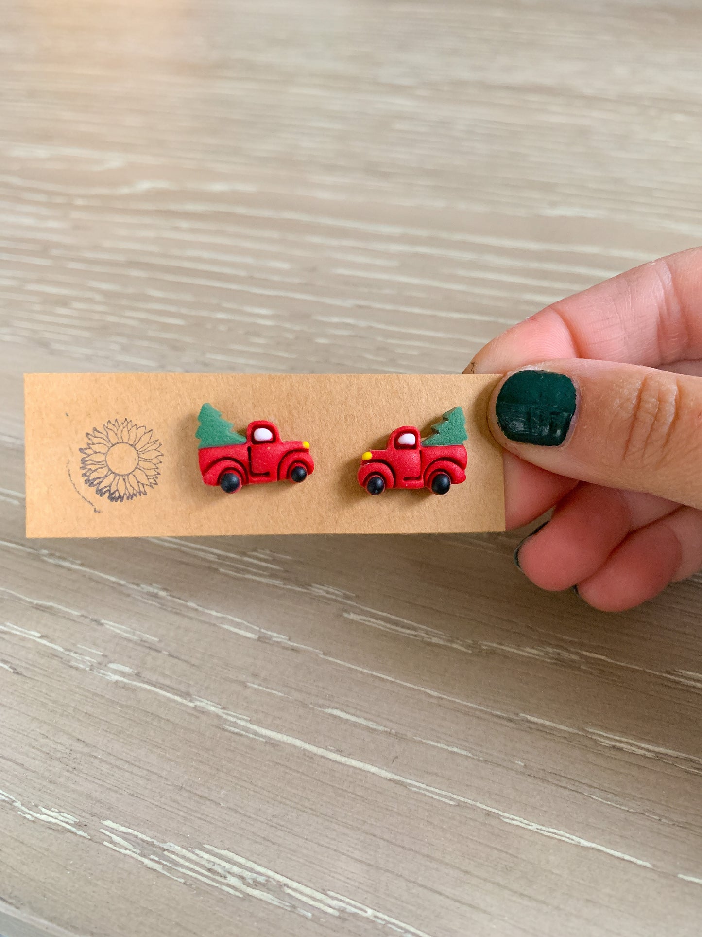 Red Pickup Truck and Tree Studs