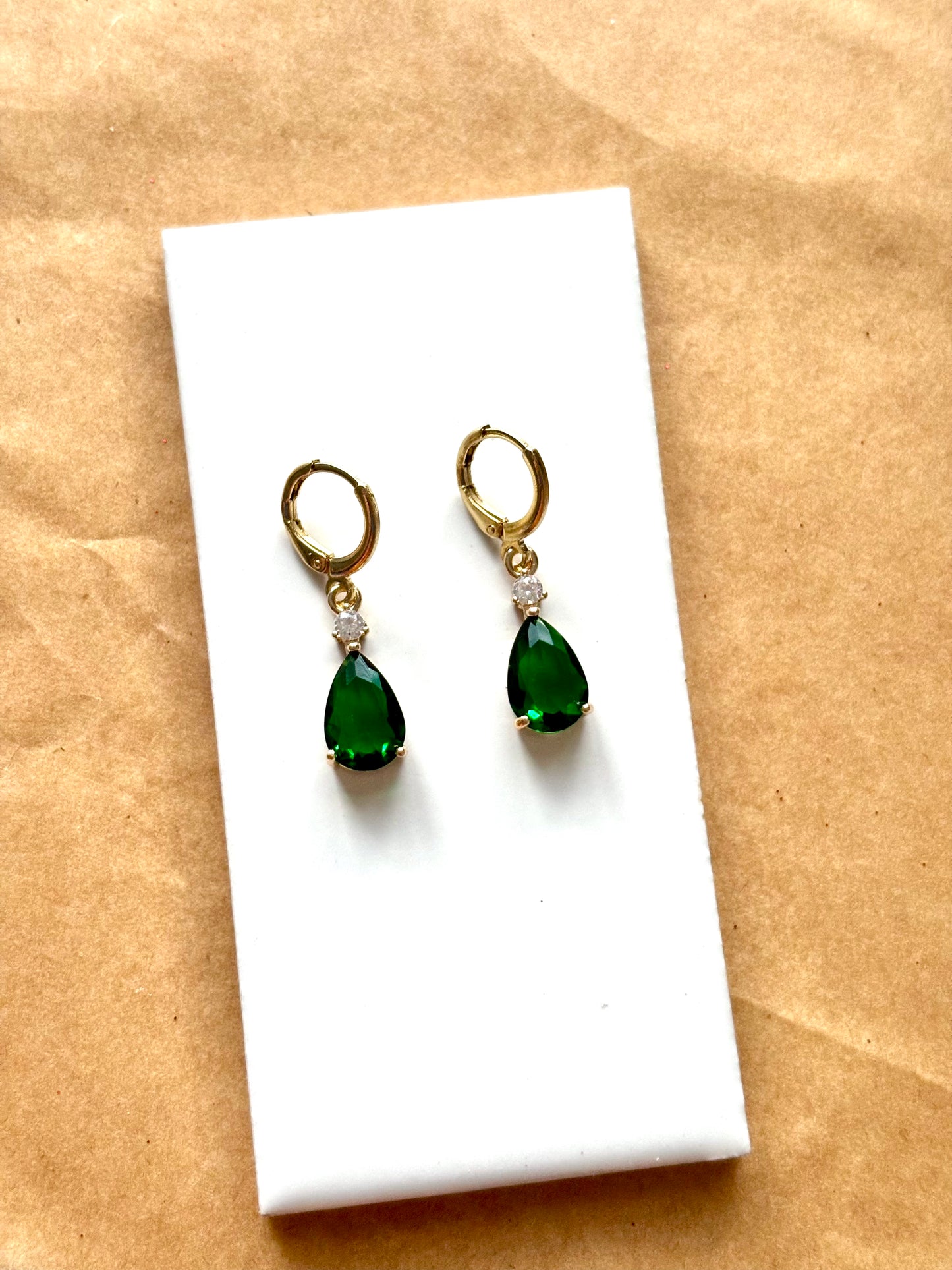 Green Chrystal Teardrop Huggies