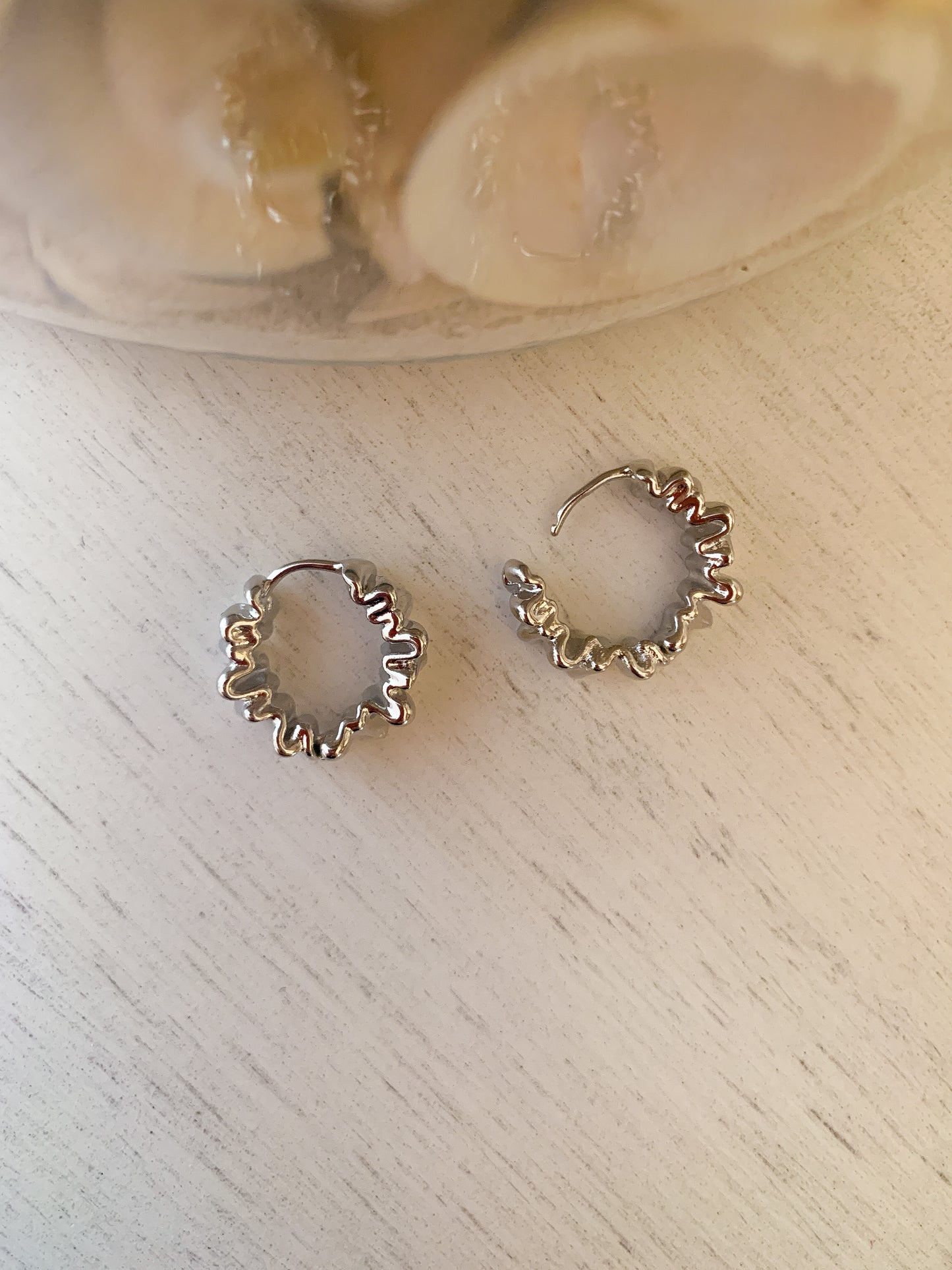 Crinkle Silver Hoops