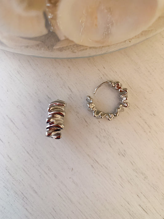 Crinkle Silver Hoops