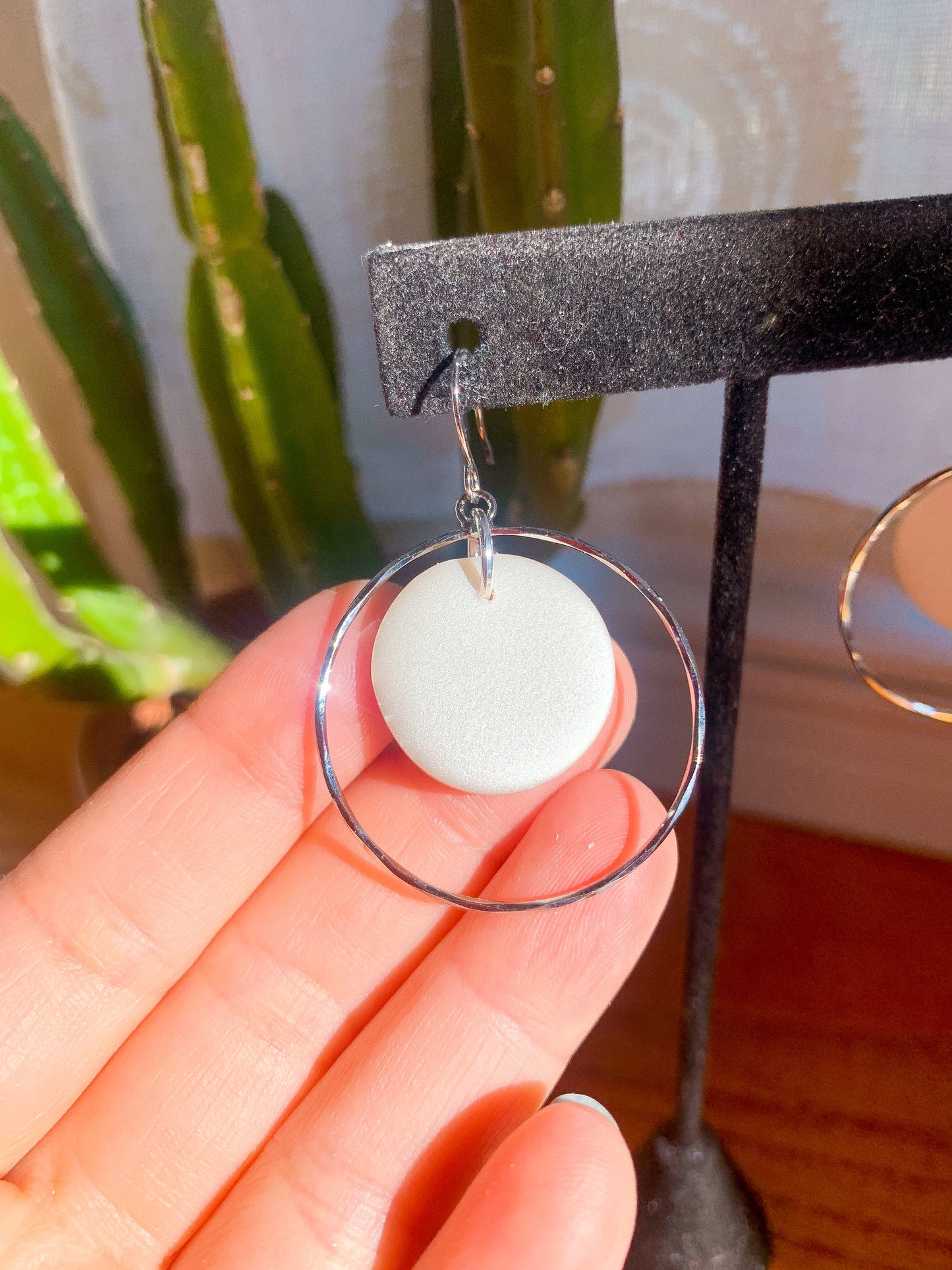 Silver Halo + Mother of Pearl Clay Dangles