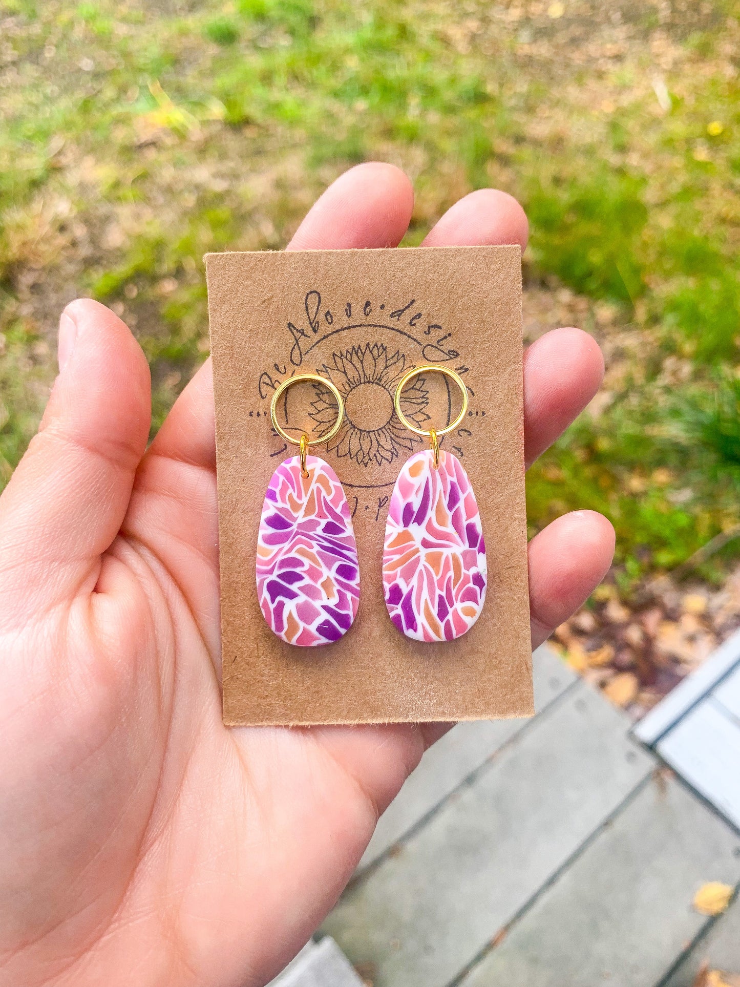 Purple Stained Glass Oval Dangles