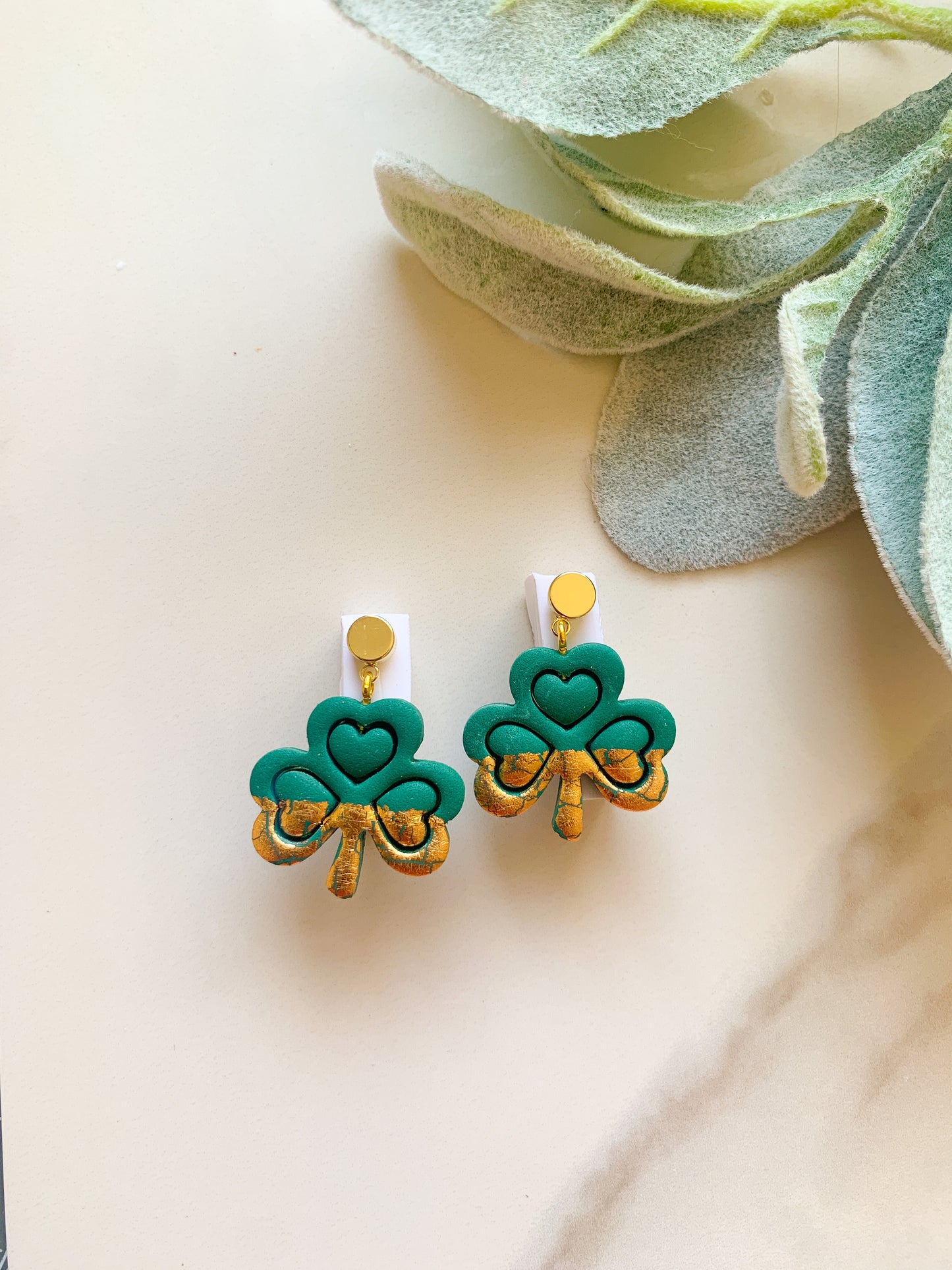Green + Gold Shamrock Dangles