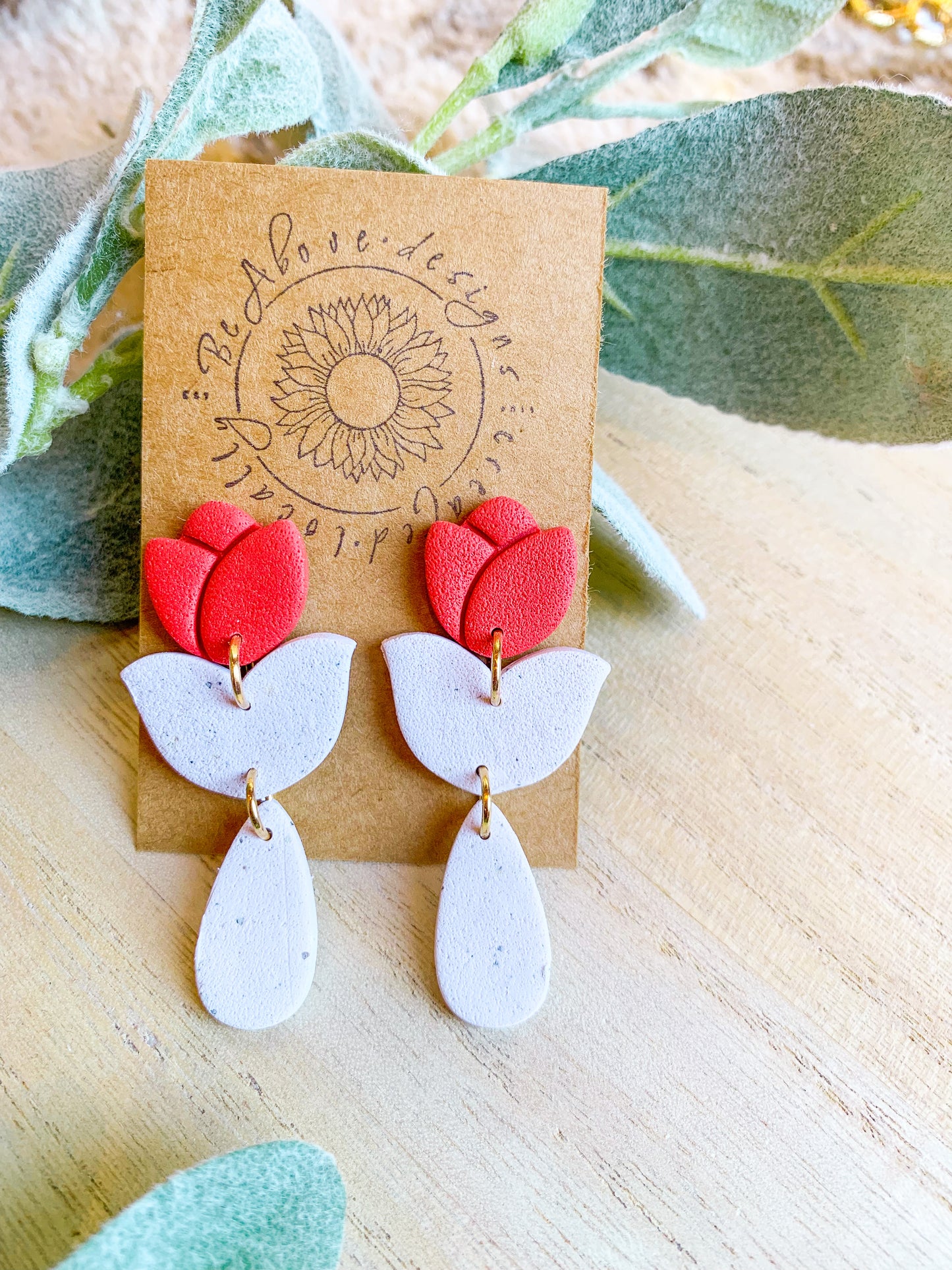 Bright Red Rose Dangles