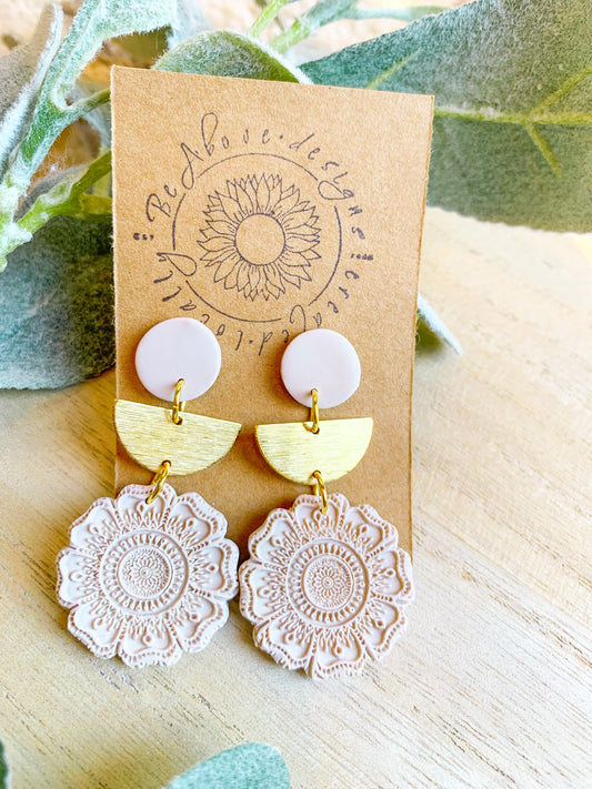 Beige Mandala Dangles