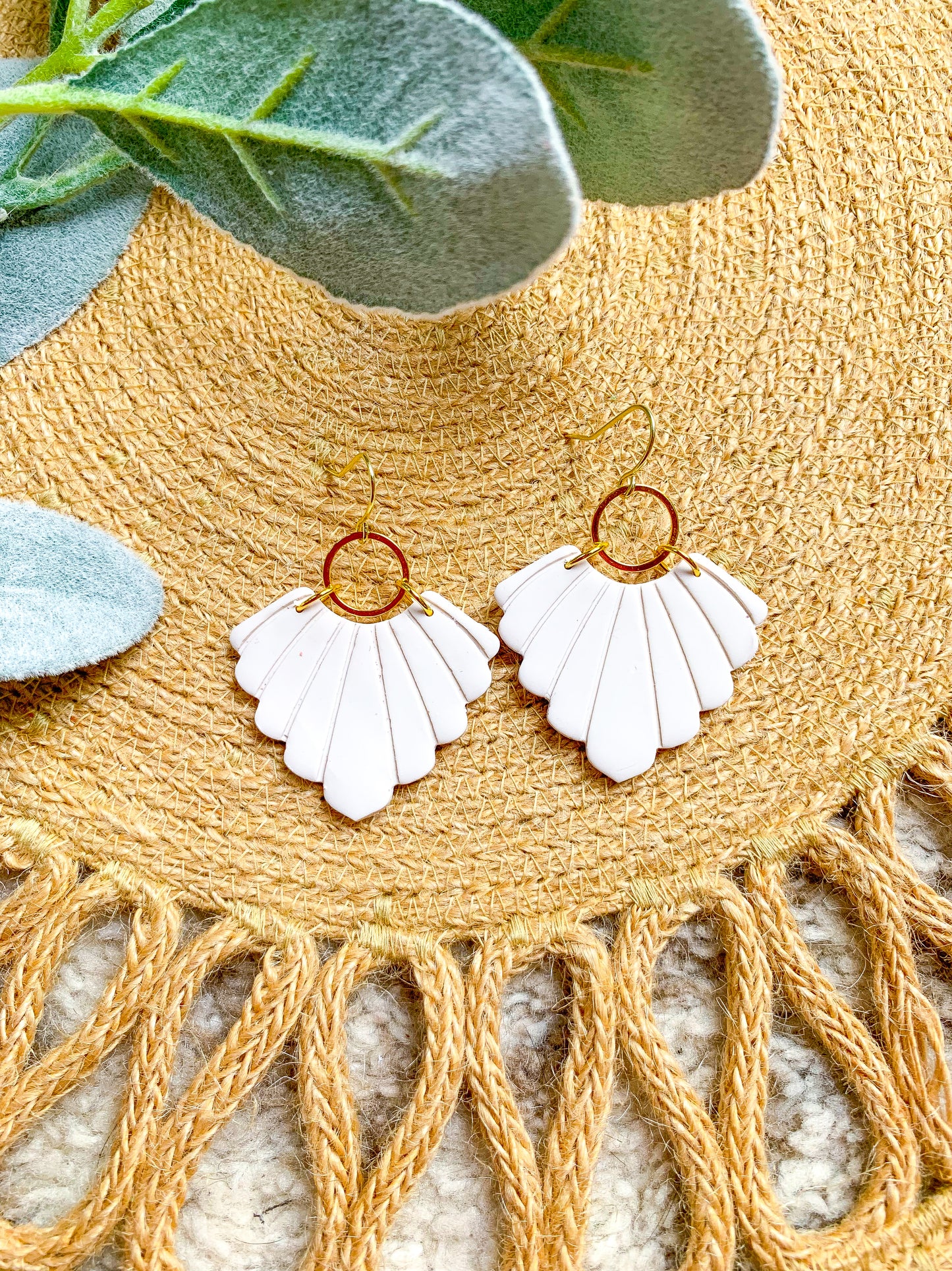 White Scalloped Fan Dangles