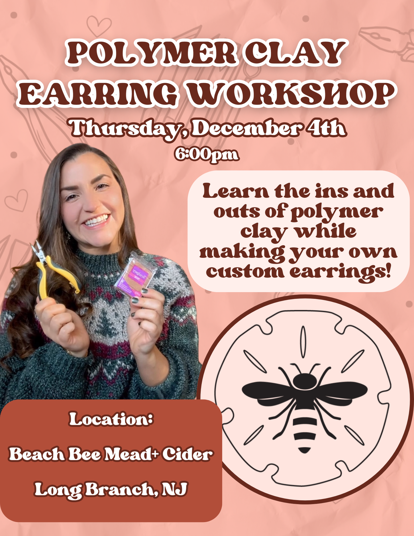 Polymer Clay Earring Make + Sip Workshop @ Beach Bee