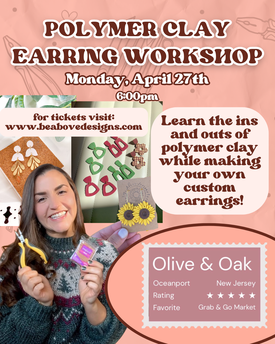 OLIVE AND OAK - OCEANPORT, NJ - Polymer Earring Making Workshop