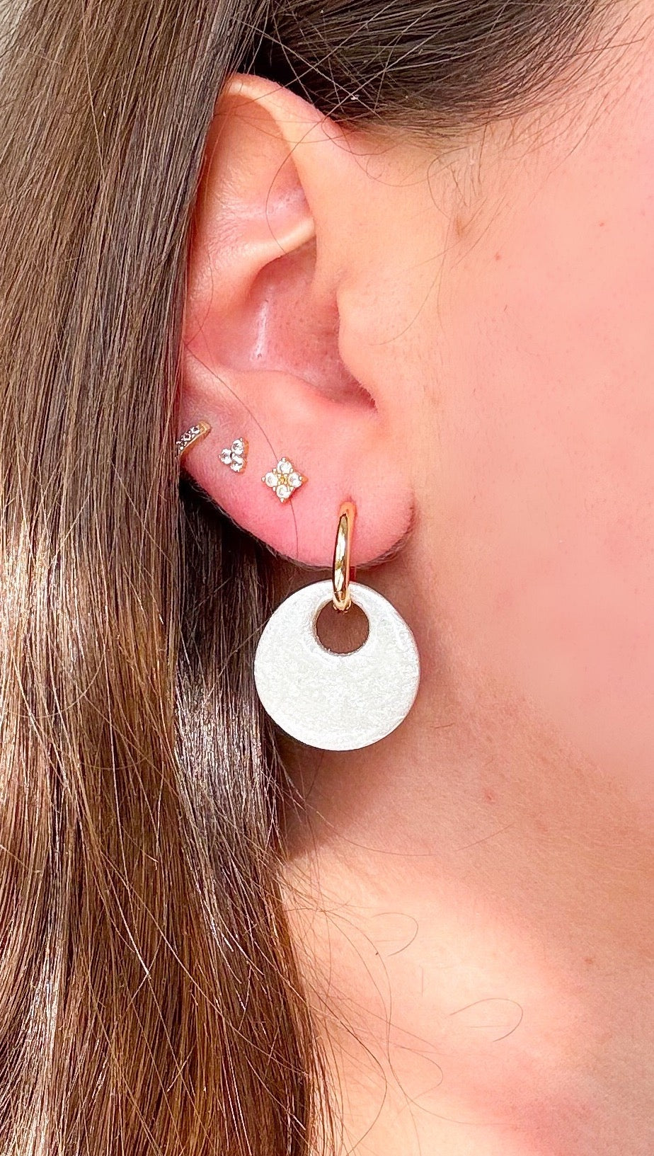 18k Gold Hoop + Mother of Pearl Clay Charm