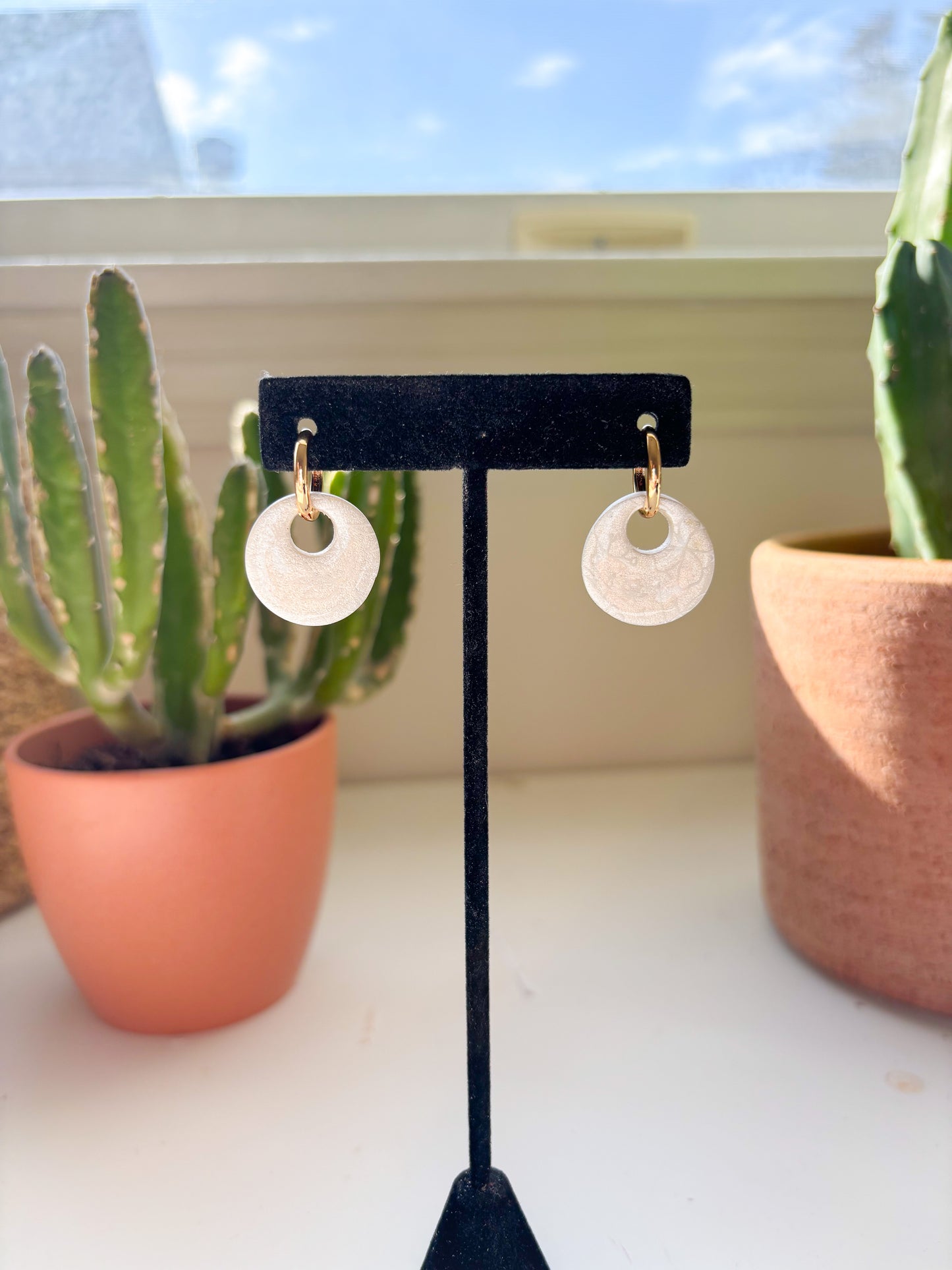 18k Gold Hoop + Mother of Pearl Clay Charm