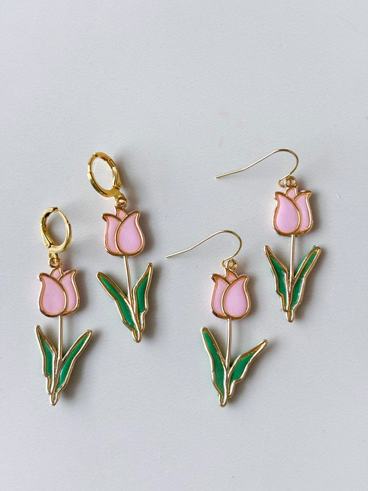 Pink + Gold Tulip Dangles
