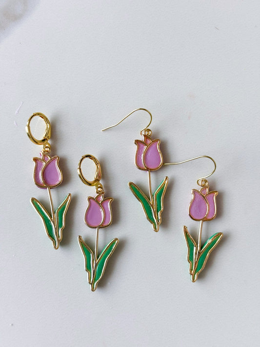 Purple + Gold Tulip Dangles