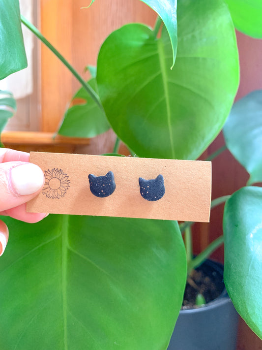 Black Cat Studs w/ Gold Glitter