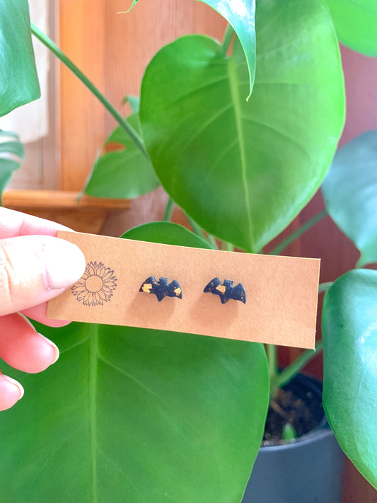 Mini Bat Studs w/ Gold Flakes