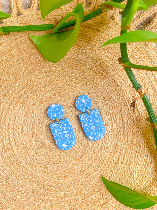 Blue and White Floral Dangles