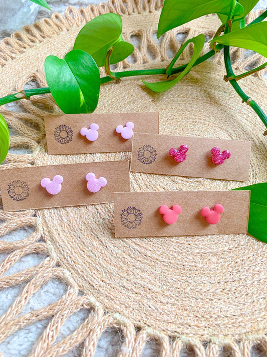 Pink glittery mini mouse studs