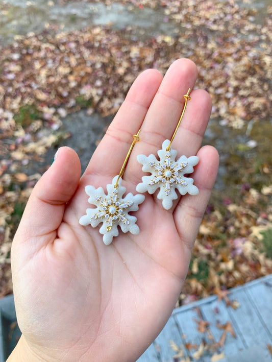 Mother of Peal + Crystal Snowflake Hoops