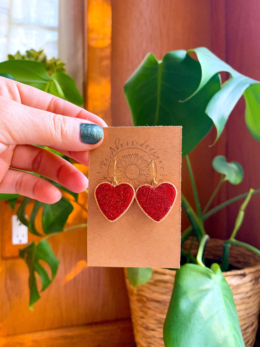 Glittery Red and Gold Heart Dangles