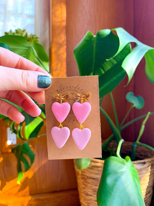 Pastel Pink and Gold Bow Dangles
