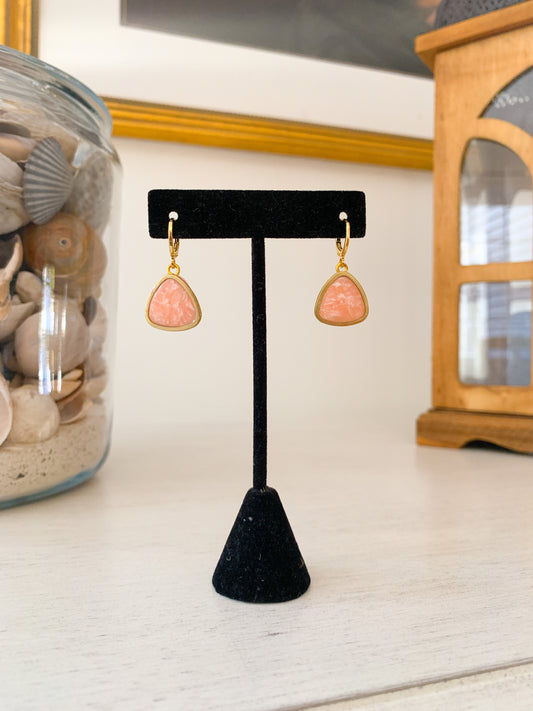 Rose Quartz + Gold Halo Huggies