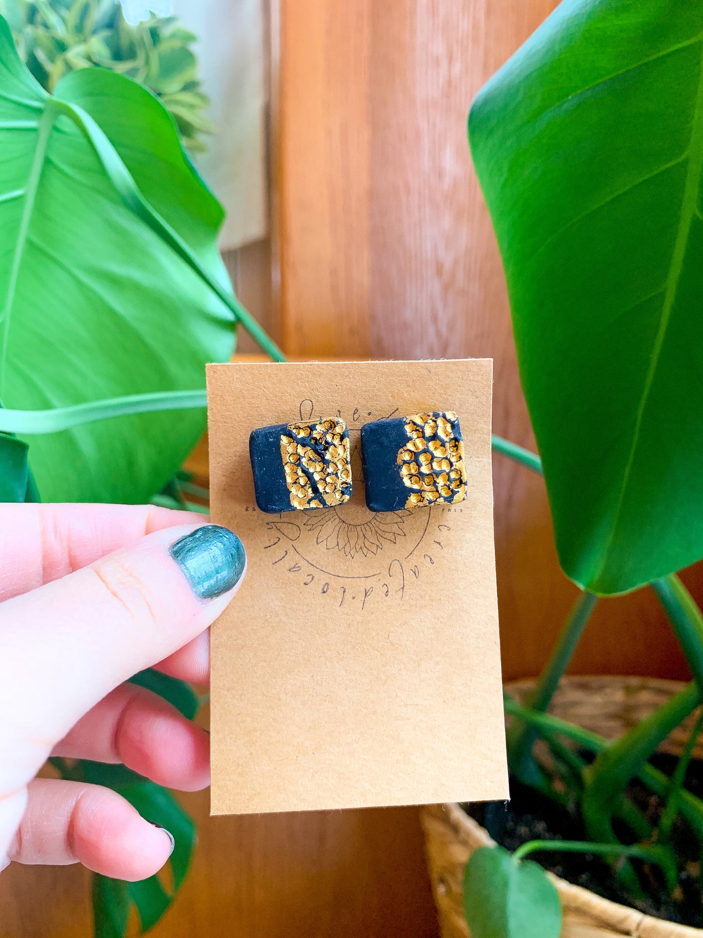 Black and Gold Hammered Studs