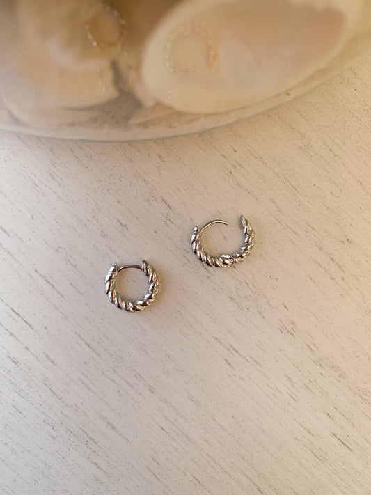 Small Twisted Silver Huggies