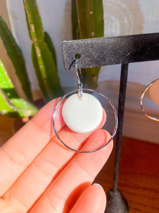 Silver Halo + Mother of Pearl Clay Dangles