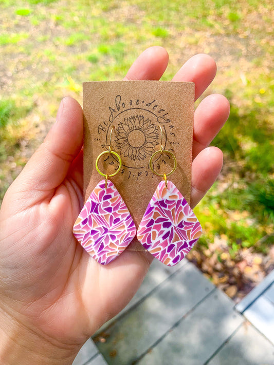 Purple Stained Glass Diamond Dangles