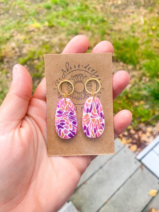 Purple Stained Glass Oval Dangles