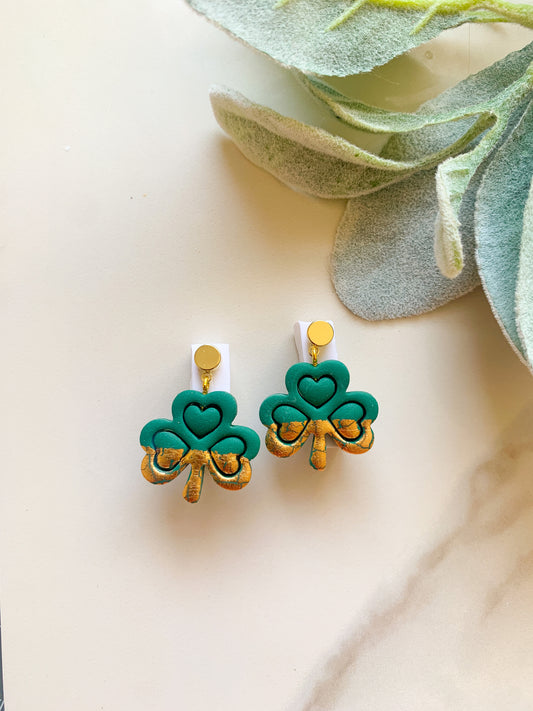 Green + Gold Shamrock Dangles