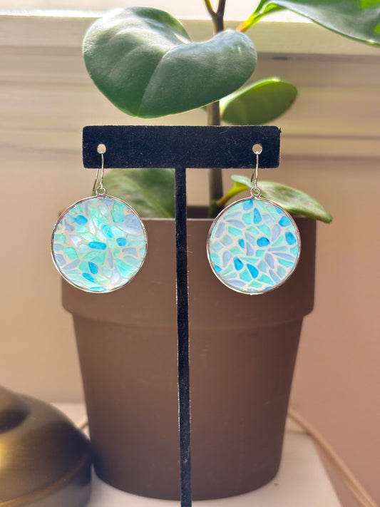 Stained Glass Silver Halo Framed Dangles