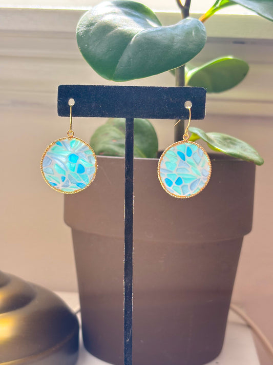 Stained Glass Gold Halo Framed Dangles