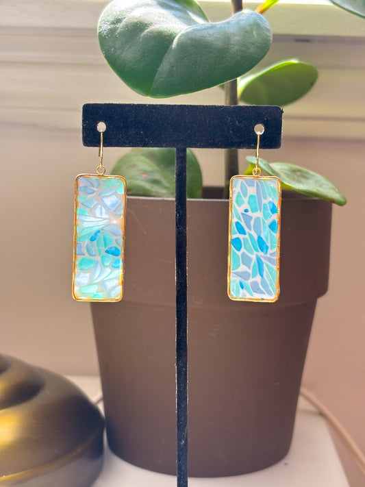 Stained Glass Gold Rectangle Framed Dangles