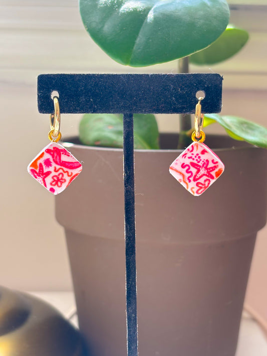 CHARM BAR Reversible Pink+Orange Tropical Tile Charms