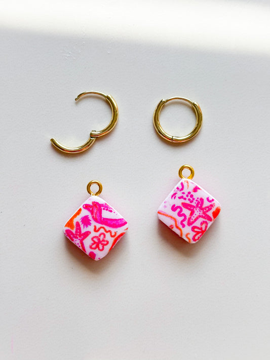 CHARM BAR Reversible Pink+Orange Tropical Tile Charms