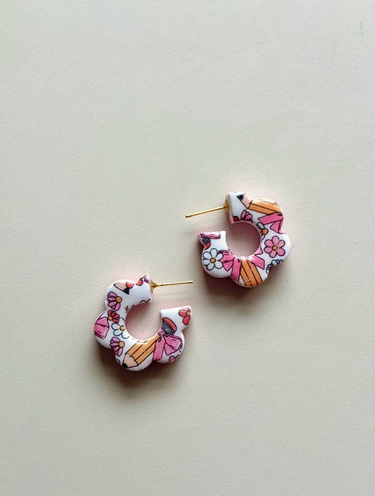 REVERSIBLE Pink Bow Pencil Hoops