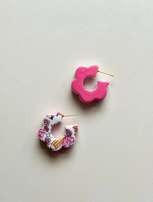 REVERSIBLE Pink Bow Pencil Hoops