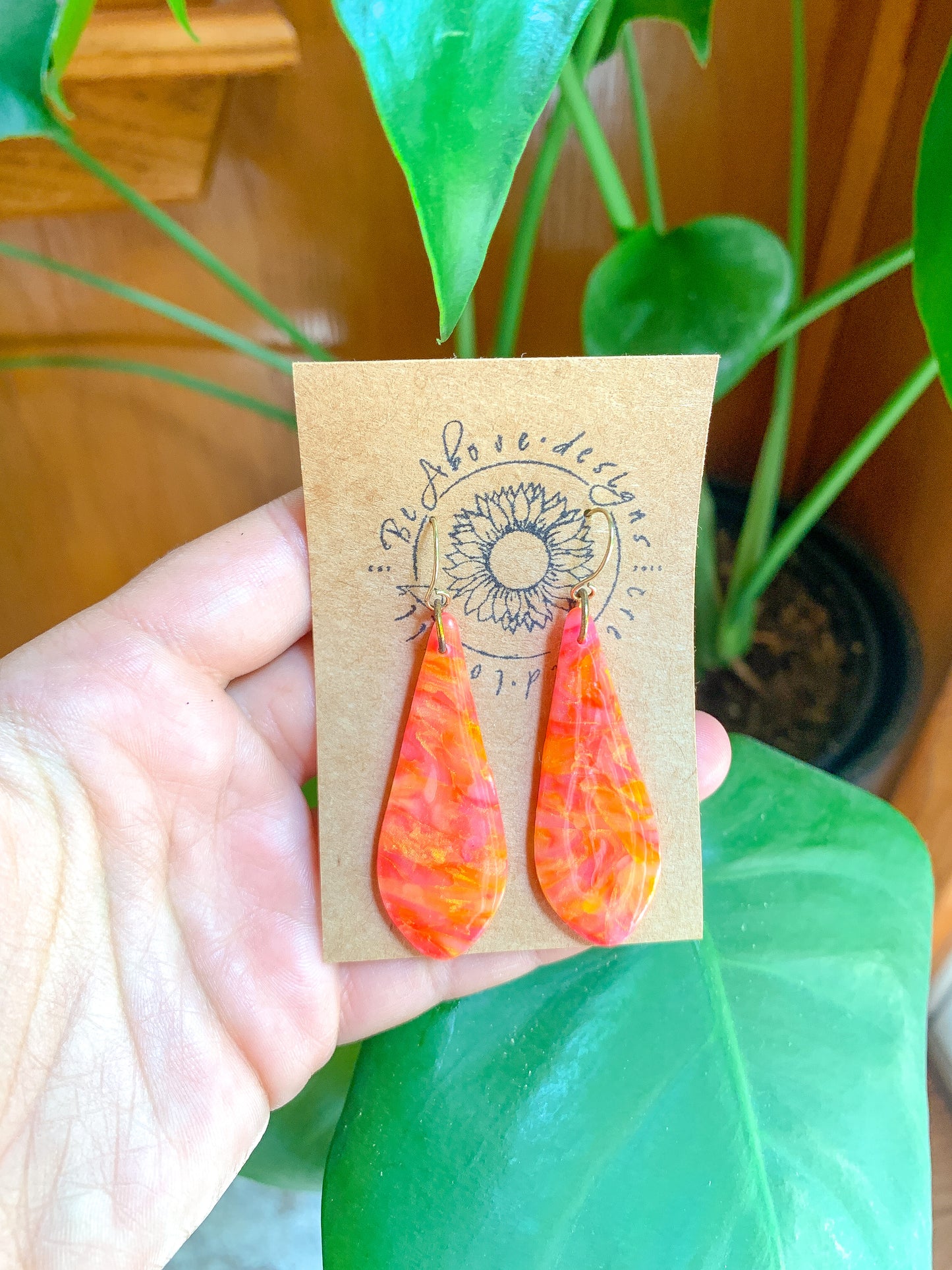 Pink + Orange Marble Dangles