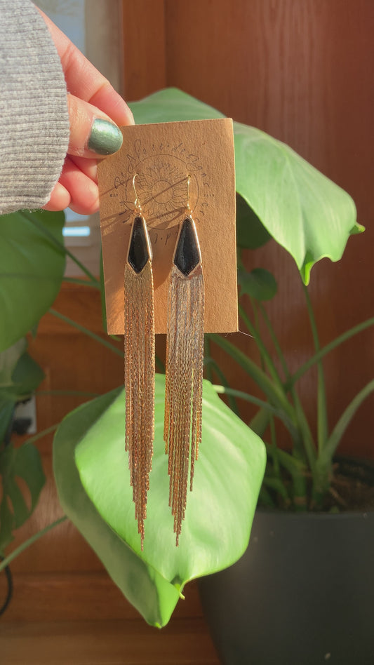 NYE Black + Gold Long Dangly Earrings