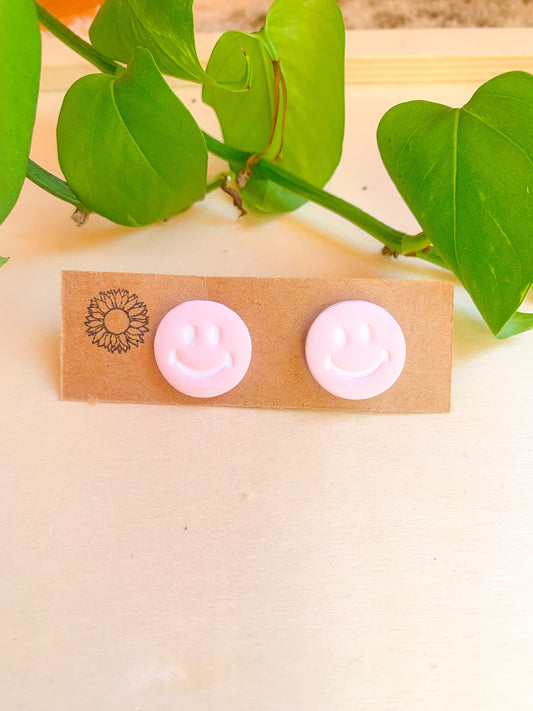 Pastel Pink Smiley Face Studs