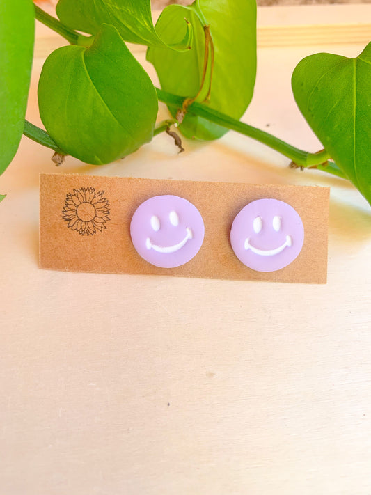 Lavender Smiley Face Studs