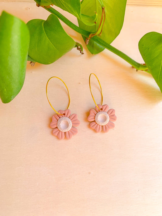 Pink Flower Hoops